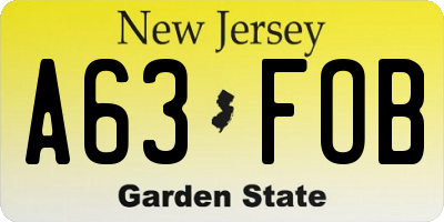 NJ license plate A63FOB