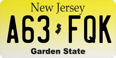 NJ license plate A63FQK