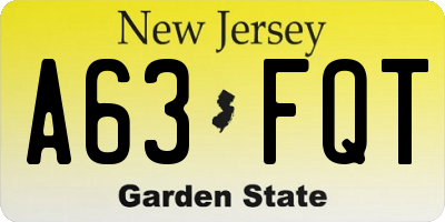 NJ license plate A63FQT