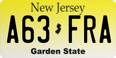 NJ license plate A63FRA