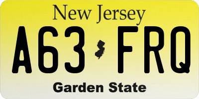 NJ license plate A63FRQ