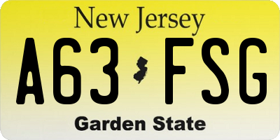 NJ license plate A63FSG