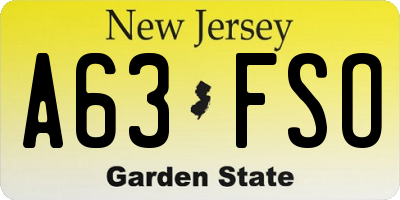 NJ license plate A63FSO