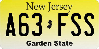 NJ license plate A63FSS