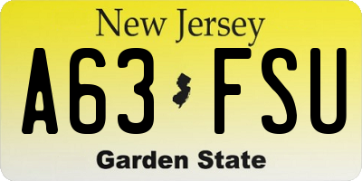 NJ license plate A63FSU