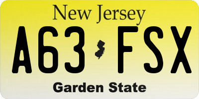 NJ license plate A63FSX
