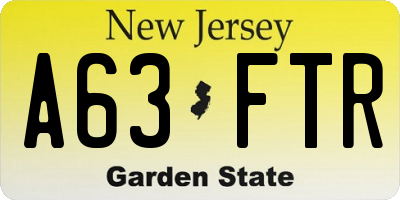 NJ license plate A63FTR