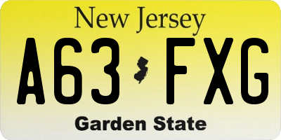 NJ license plate A63FXG