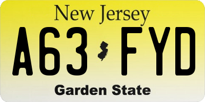 NJ license plate A63FYD