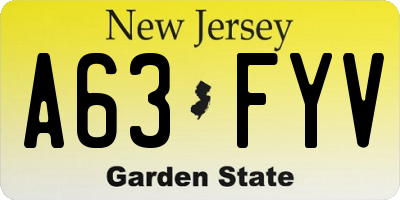 NJ license plate A63FYV