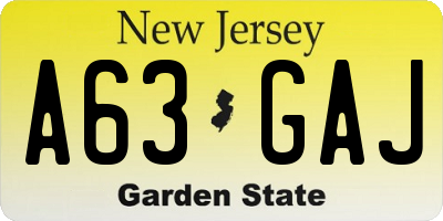 NJ license plate A63GAJ