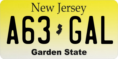 NJ license plate A63GAL