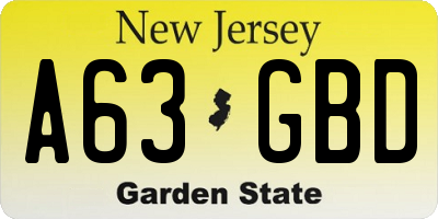 NJ license plate A63GBD