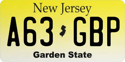 NJ license plate A63GBP