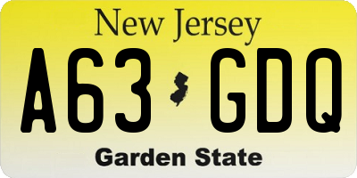 NJ license plate A63GDQ