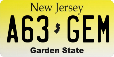 NJ license plate A63GEM