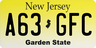 NJ license plate A63GFC
