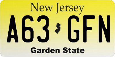 NJ license plate A63GFN