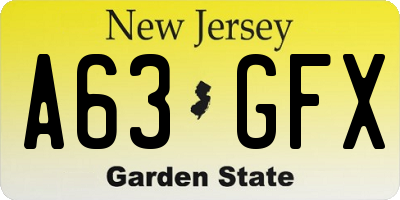 NJ license plate A63GFX