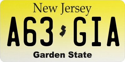 NJ license plate A63GIA