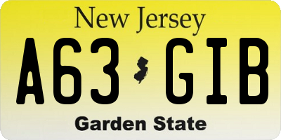 NJ license plate A63GIB