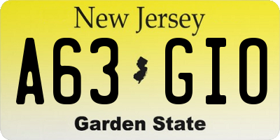 NJ license plate A63GIO