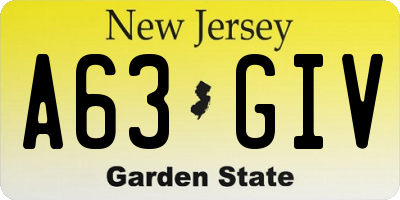 NJ license plate A63GIV