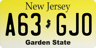 NJ license plate A63GJO