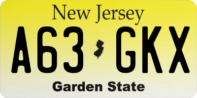 NJ license plate A63GKX