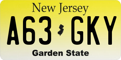 NJ license plate A63GKY