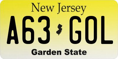 NJ license plate A63GOL