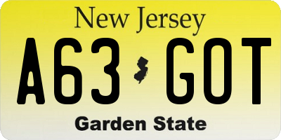 NJ license plate A63GOT