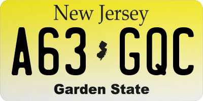 NJ license plate A63GQC