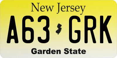 NJ license plate A63GRK