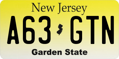 NJ license plate A63GTN