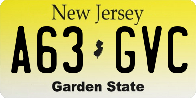 NJ license plate A63GVC