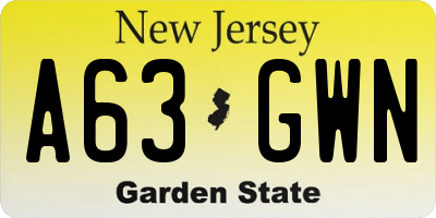NJ license plate A63GWN
