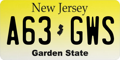 NJ license plate A63GWS