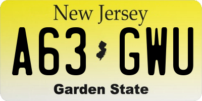 NJ license plate A63GWU