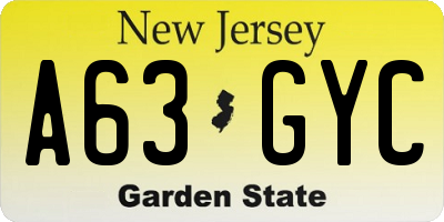 NJ license plate A63GYC