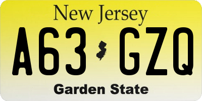 NJ license plate A63GZQ
