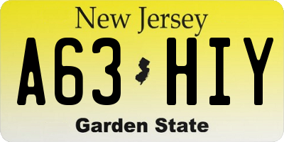 NJ license plate A63HIY
