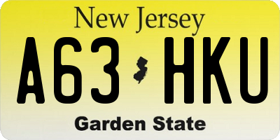 NJ license plate A63HKU