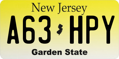 NJ license plate A63HPY