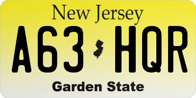 NJ license plate A63HQR