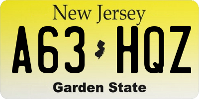 NJ license plate A63HQZ