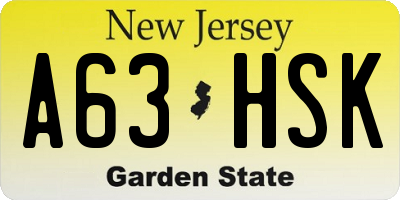 NJ license plate A63HSK