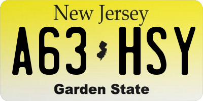 NJ license plate A63HSY