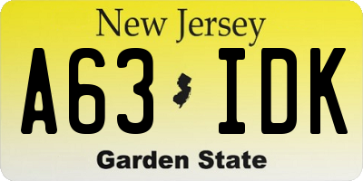 NJ license plate A63IDK