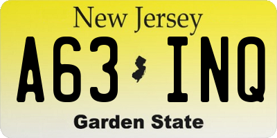 NJ license plate A63INQ